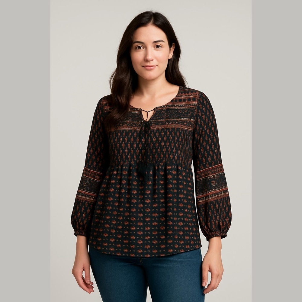 Lascana Buffalo Blouse Size Small Long Sleeve Boho Paisley Print Peasant Shirt
